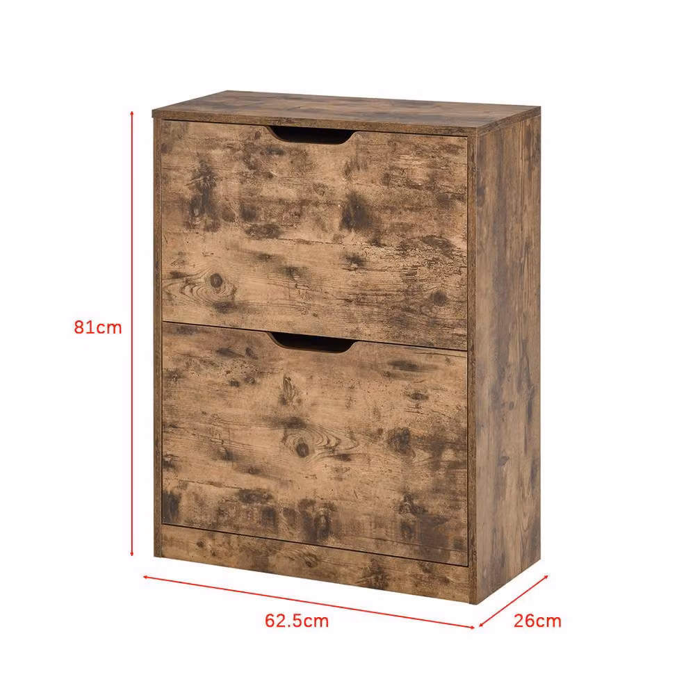 ERGOVEXA Industrial Slim Shoe Cabinet with 2 Tilting Drawers in Rustic Brown – 2