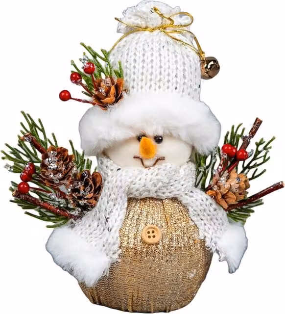 Shatchi Snowman Decorative Free Standing Tabletop Figurine in White and Gold, Height: 19 cm
