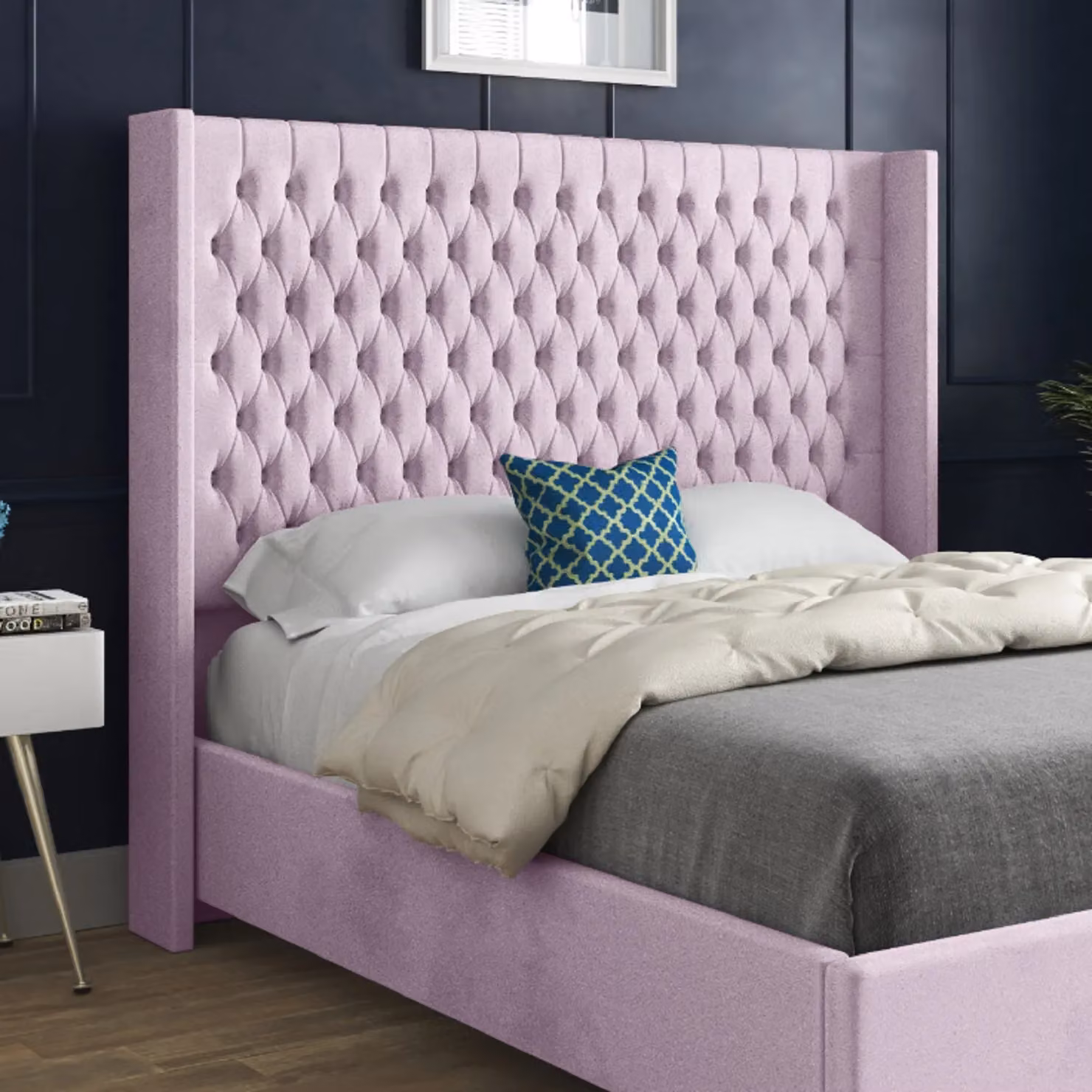 Casani Small Single Upholstered Velvet Designer Bed Frame in Pink – 3