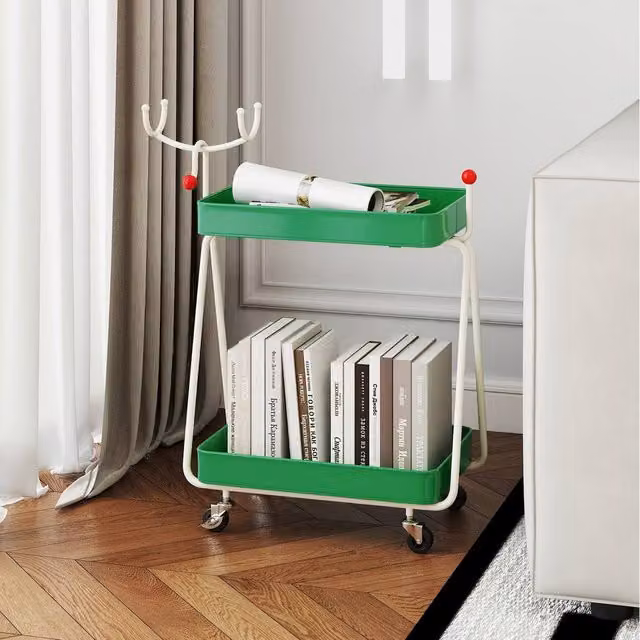 Costway 2-Tier Metal Rolling Cart in Matt Green