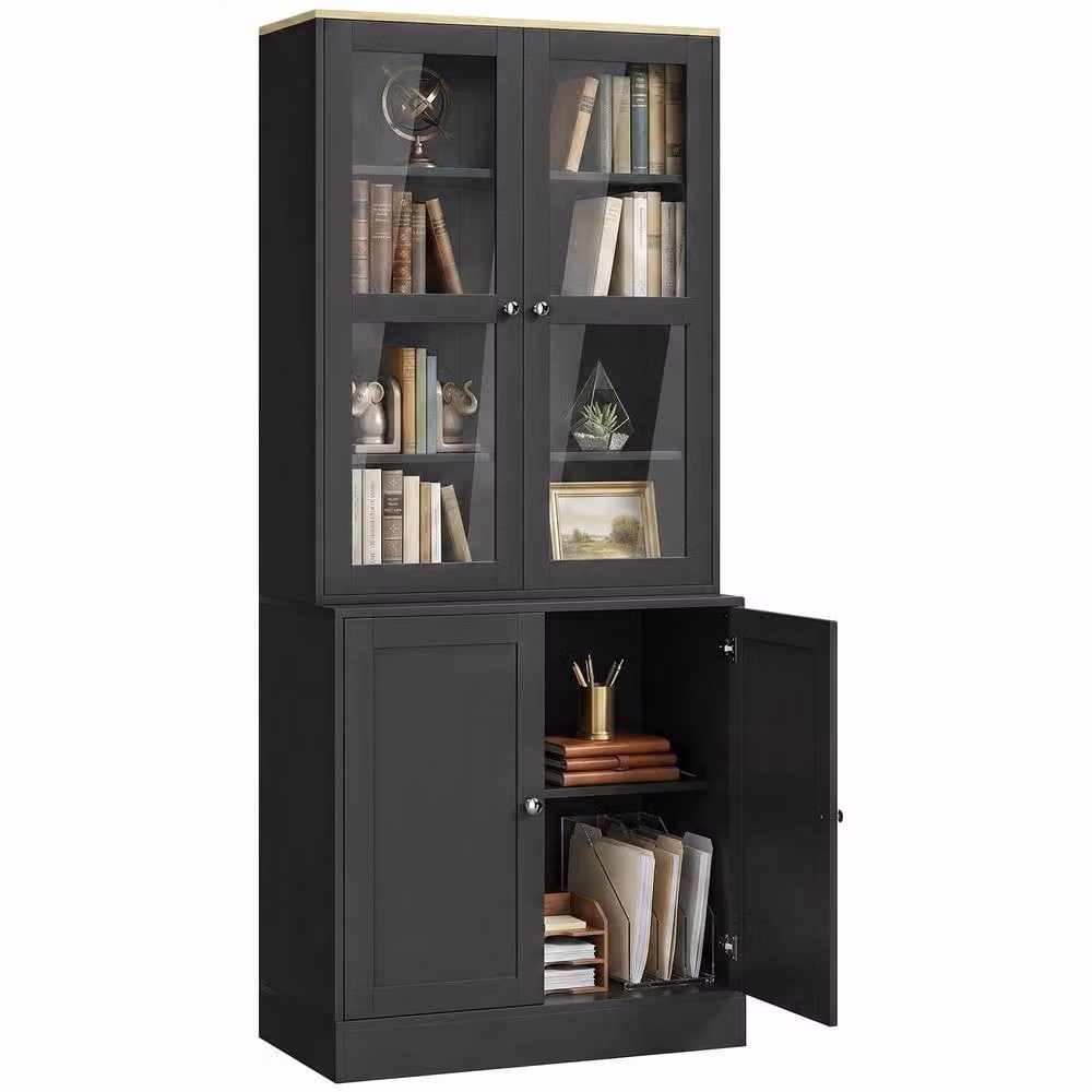 HOMCOM Modern Black Display Cabinet with Glass Doors and Internal Shelves – 2