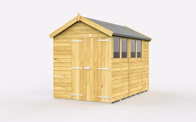 Buttercup Farm Apex Wooden Shed with Double Doors and Windows in Brown, W: 214 cm, D: 329 cm, H: 217 cm – 1