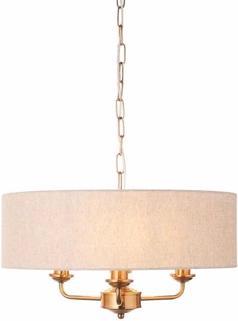 Netlighting Highclere Multi Arm Pendant Light in Gold and Brass with Beige Linen Shades, 3x E14 – 1