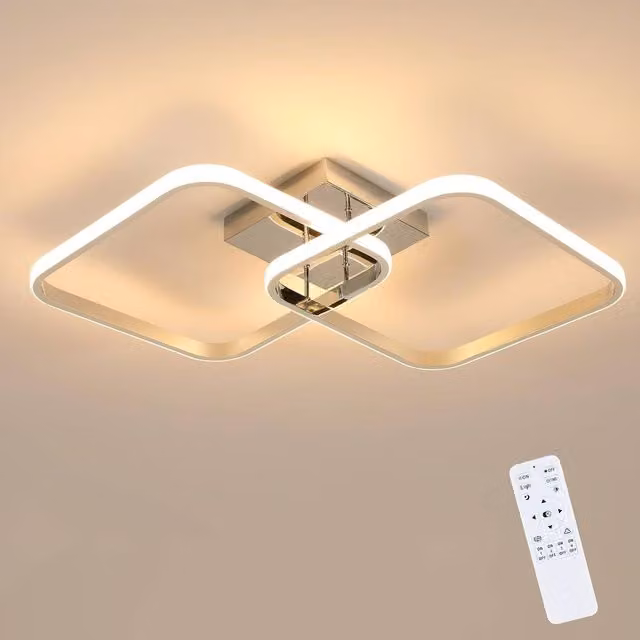 COMELY 50W Dimmable LED Square Ceiling Light with Remote Control and Timer in Silver Chrome – 1