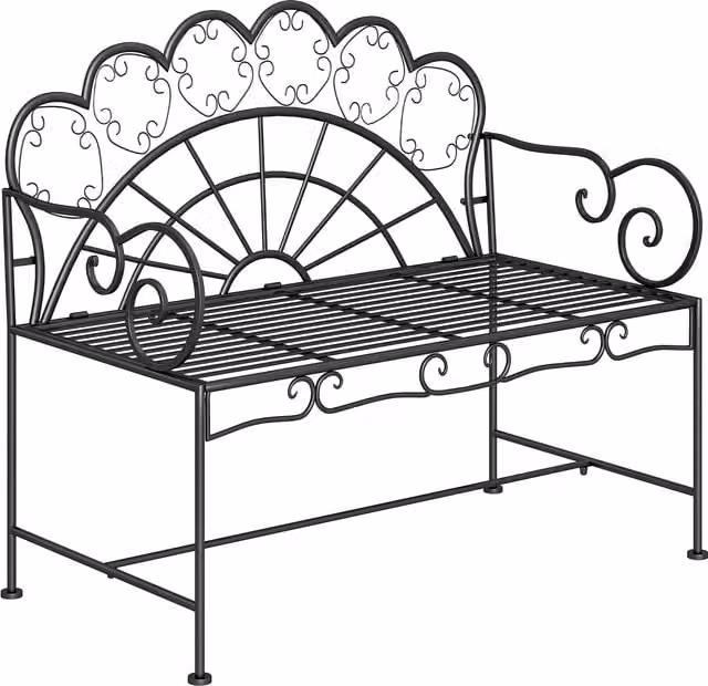 Outsunny Metal Garden Bench Loveseat with Slatted Seat in Matt Black – 1