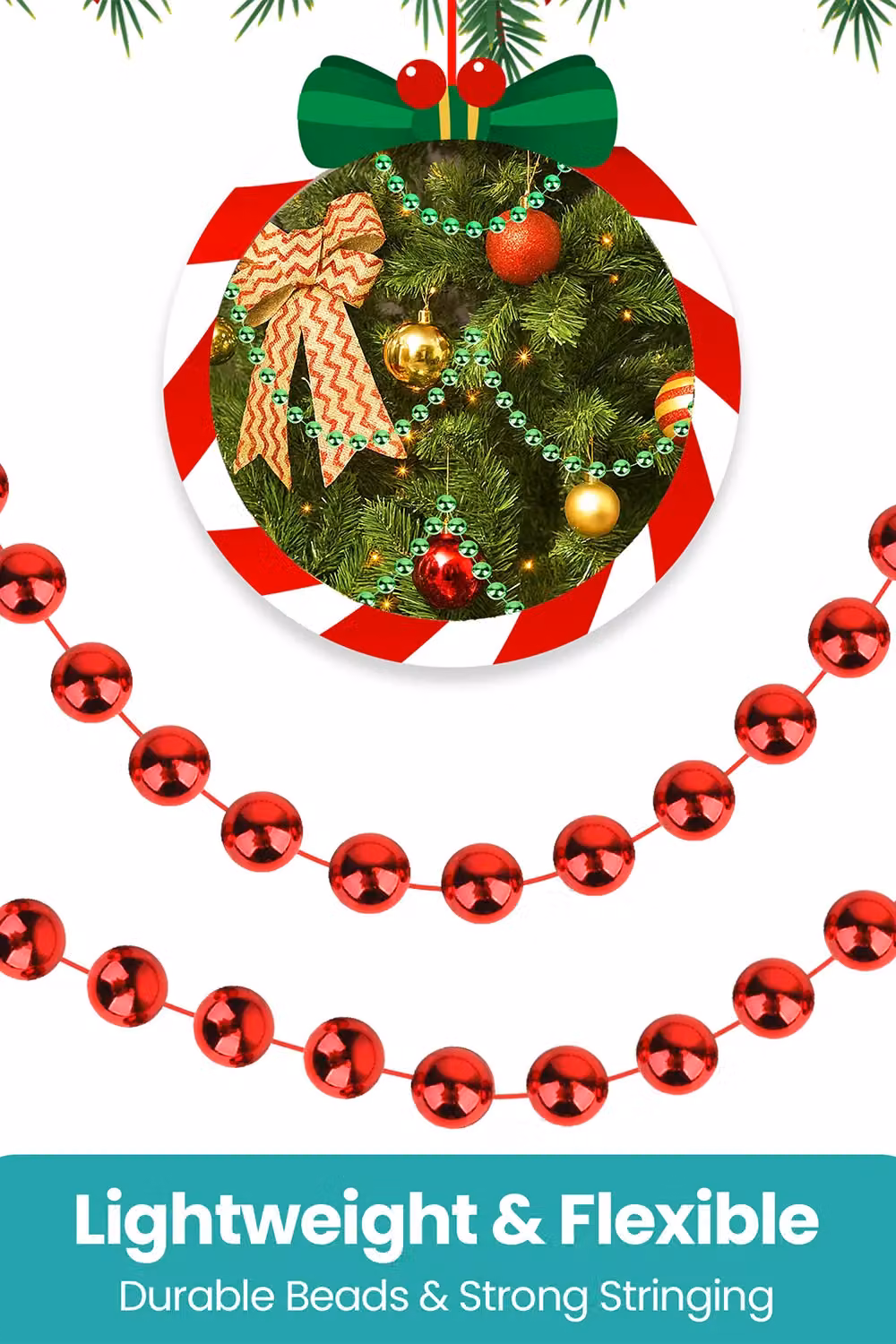 Neel Blue 9m Metallic Christmas Bead Chain with Red and Blue Shiny Pearl Garland – 2