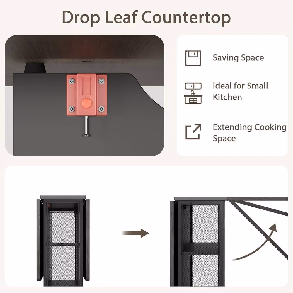 London Boutique Grey and White Mobile Drop Leaf Dining Table with Shelves and Castors – 5