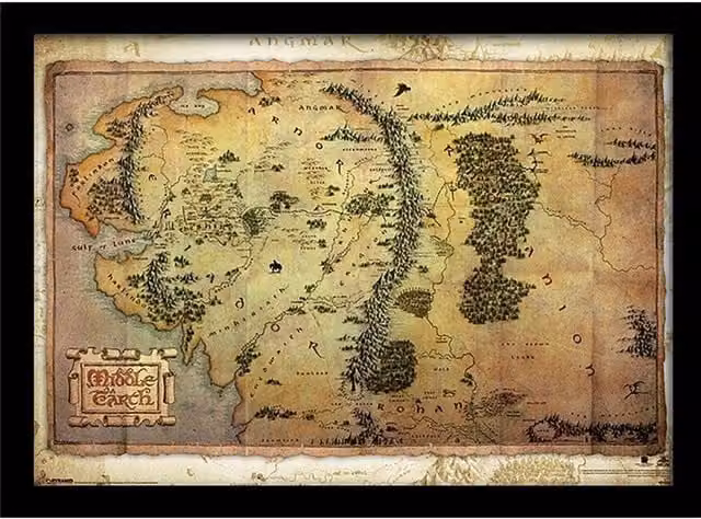 The Hobbit Journey Map Framed Vintage Paper Poster in Multicolour – 1