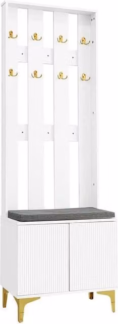 FORGEVIO Modern Hallway Furniture Set in White and Gold with Wardrobe, Coat Rack and Shoe Cabinet – 1