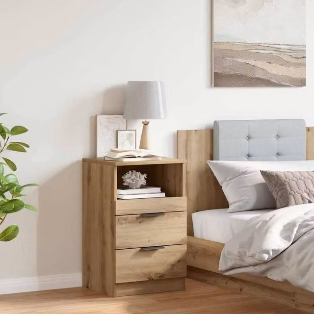 Berkfield Home Elegant Artisan Oak Bedside Cabinet in Brown, W/D/H: 40 x 36 x 65 cm – 1