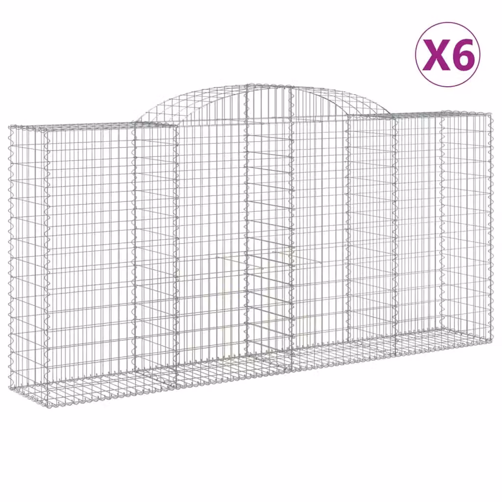 Berkfield Home Arched Gabion Baskets, 6 Piece Set, Silver Galvanised Steel, W: 300 cm, D: 50 cm, H: 140-160 cm – 2
