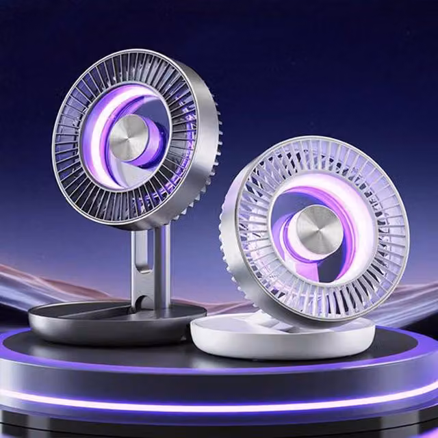Quipulse Foldable Mini Fan with Colourful Ambient Light in White – 1