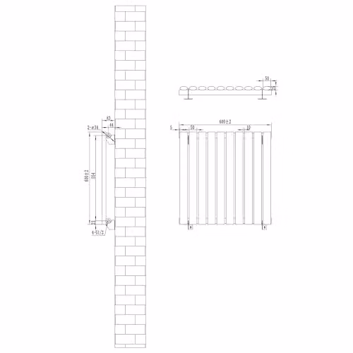 Monster Shop Oval Single Column Radiator in Matt Anthracite Grey, Carbon Steel, W/H: 60 x 60 cm, with Chrome Thermostatic Radiator Valve Set and Wall Brackets – 4