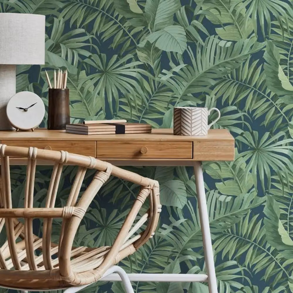 Fine Décor Maui Leaf Botanical Wallpaper in Navy Blue – 3