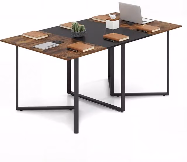 Costway Industrial Rectangular Conference Table in Brown with MDF Laminate Top and Sled Base