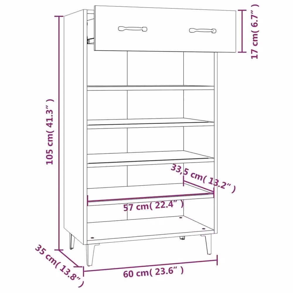 Berkfield Home Grey Sonoma Shoe Cabinet W/D/H: 60 x 35 x 105 cm – 3