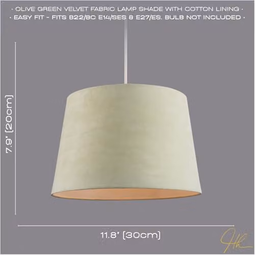Happy Homewares Modern Green Velvet Fabric Cylinder Drum Lamp Shade with White Lining, W/D/H: 30 x 30 x 20 cm – 2