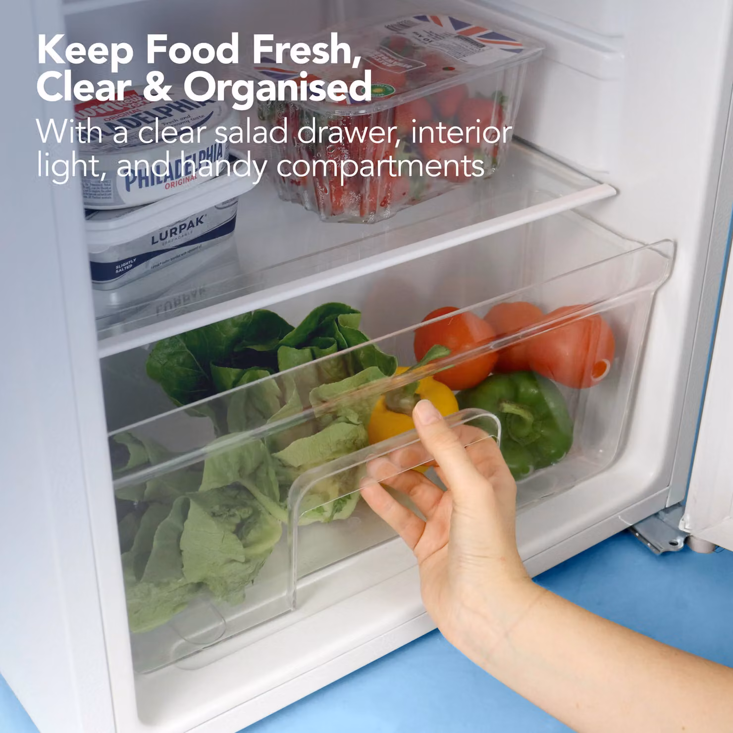 Igenix White Freestanding Under Counter Fridge with Reversible Door and LED Interior Light – 3