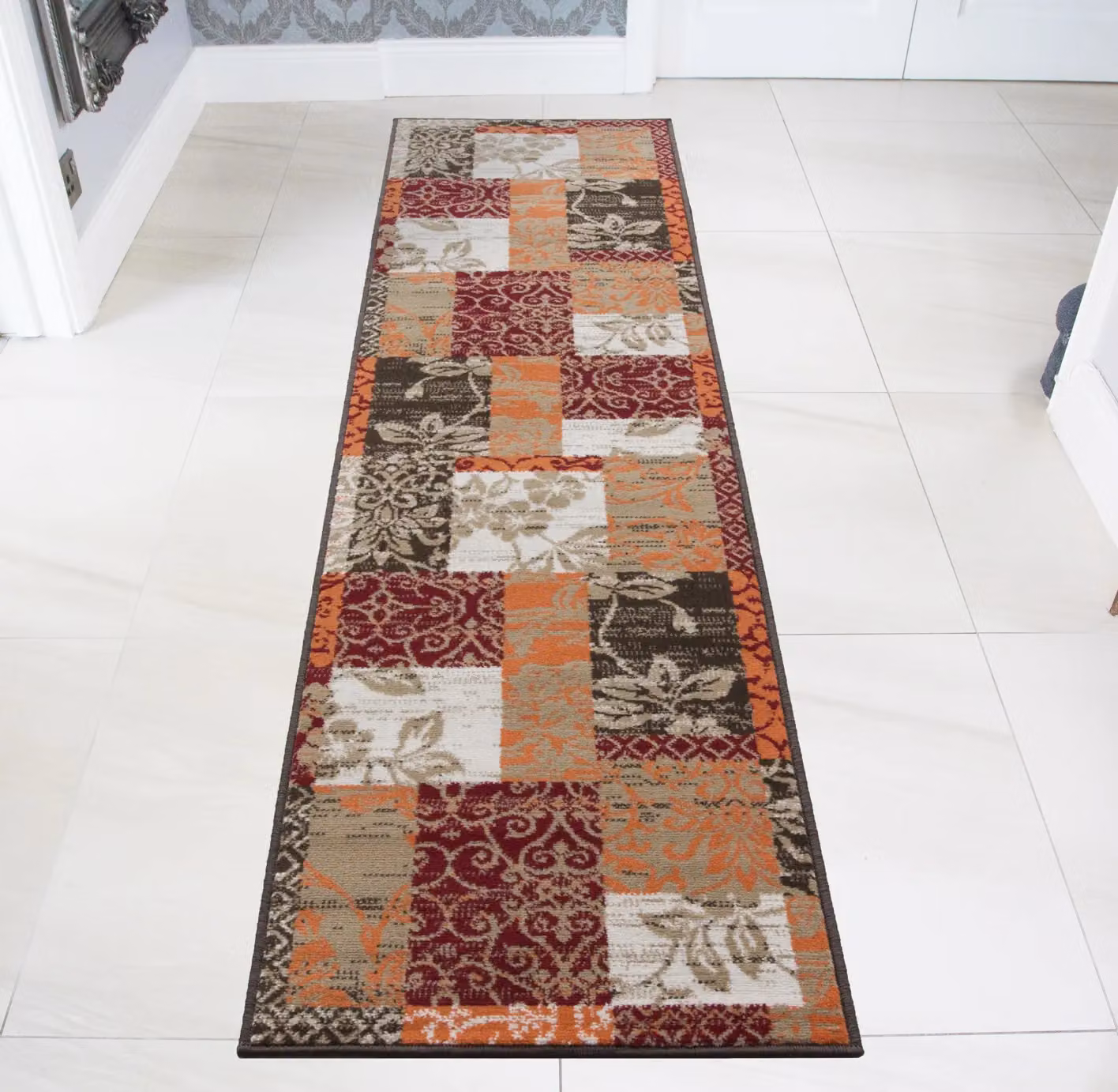 Kukoon Red Terracotta Brown Traditional Patchwork Living Area Rug, W/D/H: 160 x 160 x 1 cm – 5