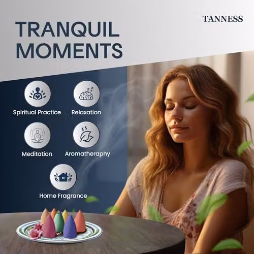 Tanness 100 Pieces Mixed Natural Scented Backflow Incense Cones in Multicolour Floral, Fresh and Woody Fragrances – 2