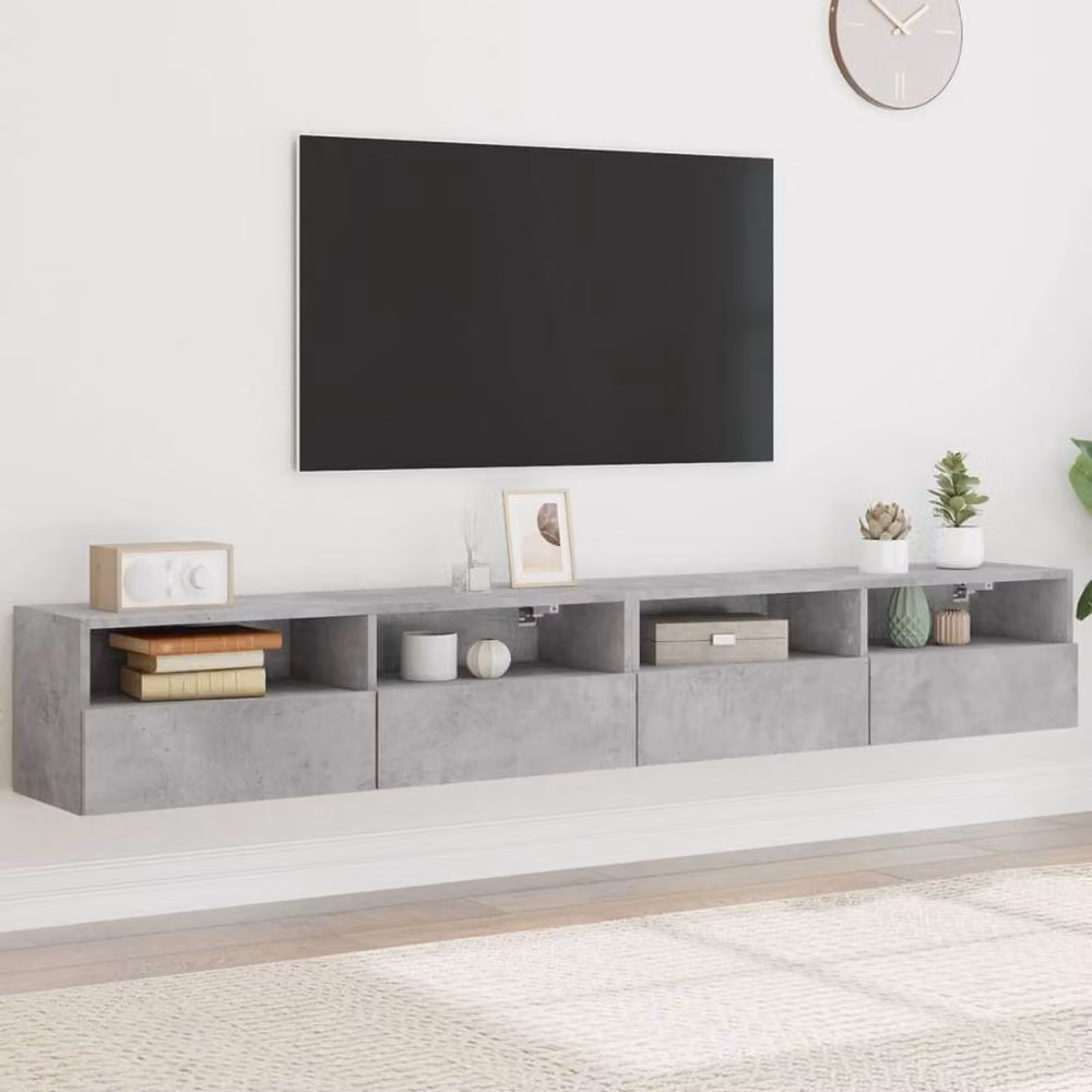 Berkfield Home Set of 2 Modern Wall Mounted TV Cabinets in Concrete Grey, W/D/H: 100 x 30 x 30 cm – 2