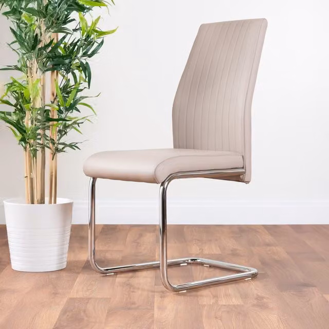 FurnitureboxUK Lorenzo Faux Leather Dining Chairs with Chrome Legs, Set of 2, Beige – 3