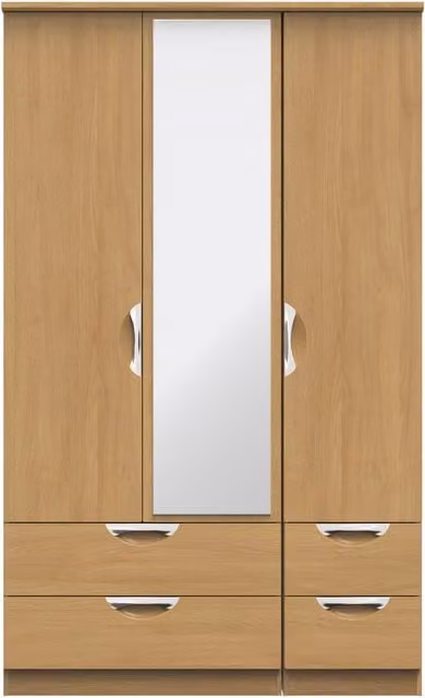 2 U Holborn Ready Assembled Triple Wardrobe with Mirror and Three Drawers in Brown – 1