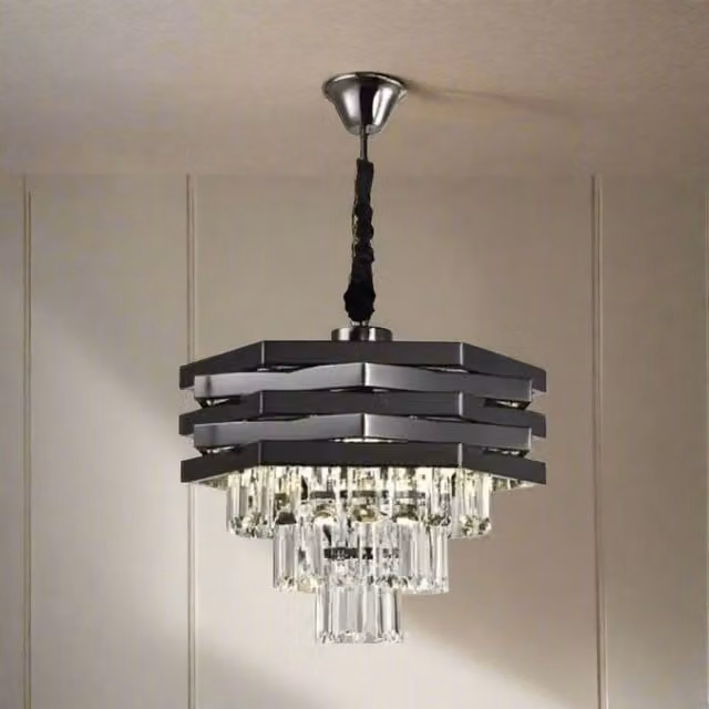 CGC Lighting Kyla Adjustable Crystal and Stainless Steel Pendant Ceiling Light in Grey Smoke