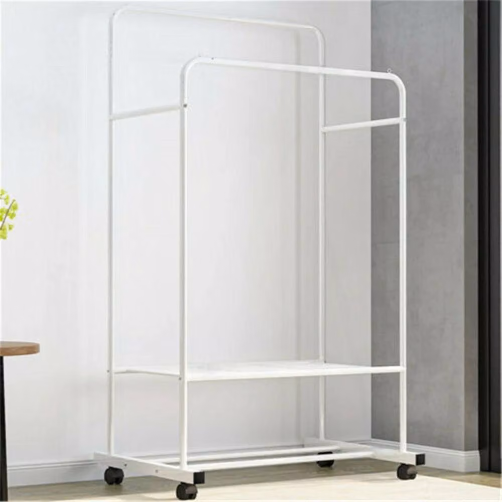 Havendro Elegant White Dual Rolling Clothes Storage Rack with Metal Continuous Linear Rail – 3