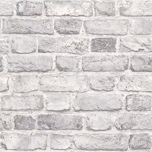 Grandeco Vintage City Brick Wall Textured Vinyl Wallpaper, Grey