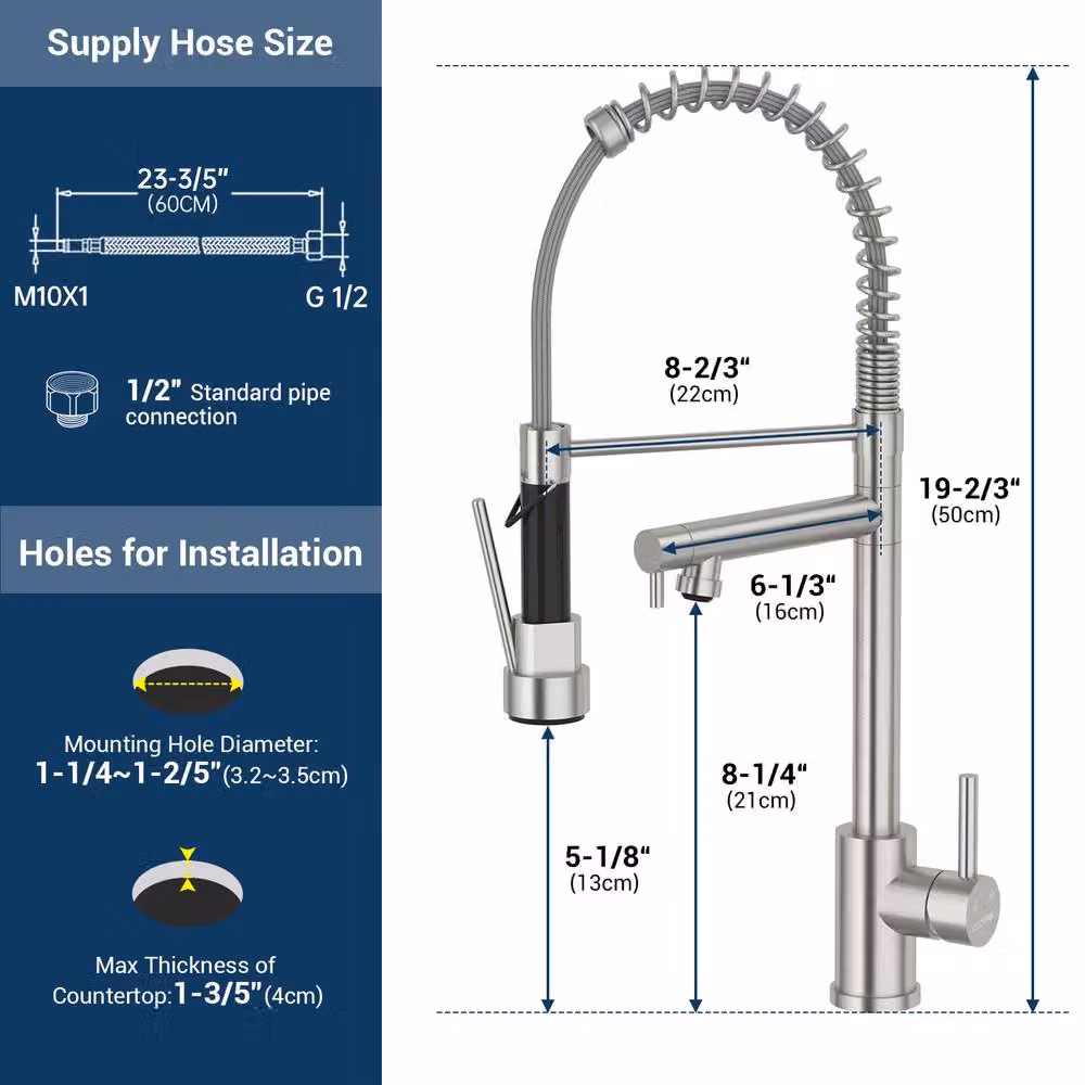 Dayone Brushed Silver Kitchen Sink Mixer Tap with 360 Degree Swivel and Pull Down Spray Function – 6