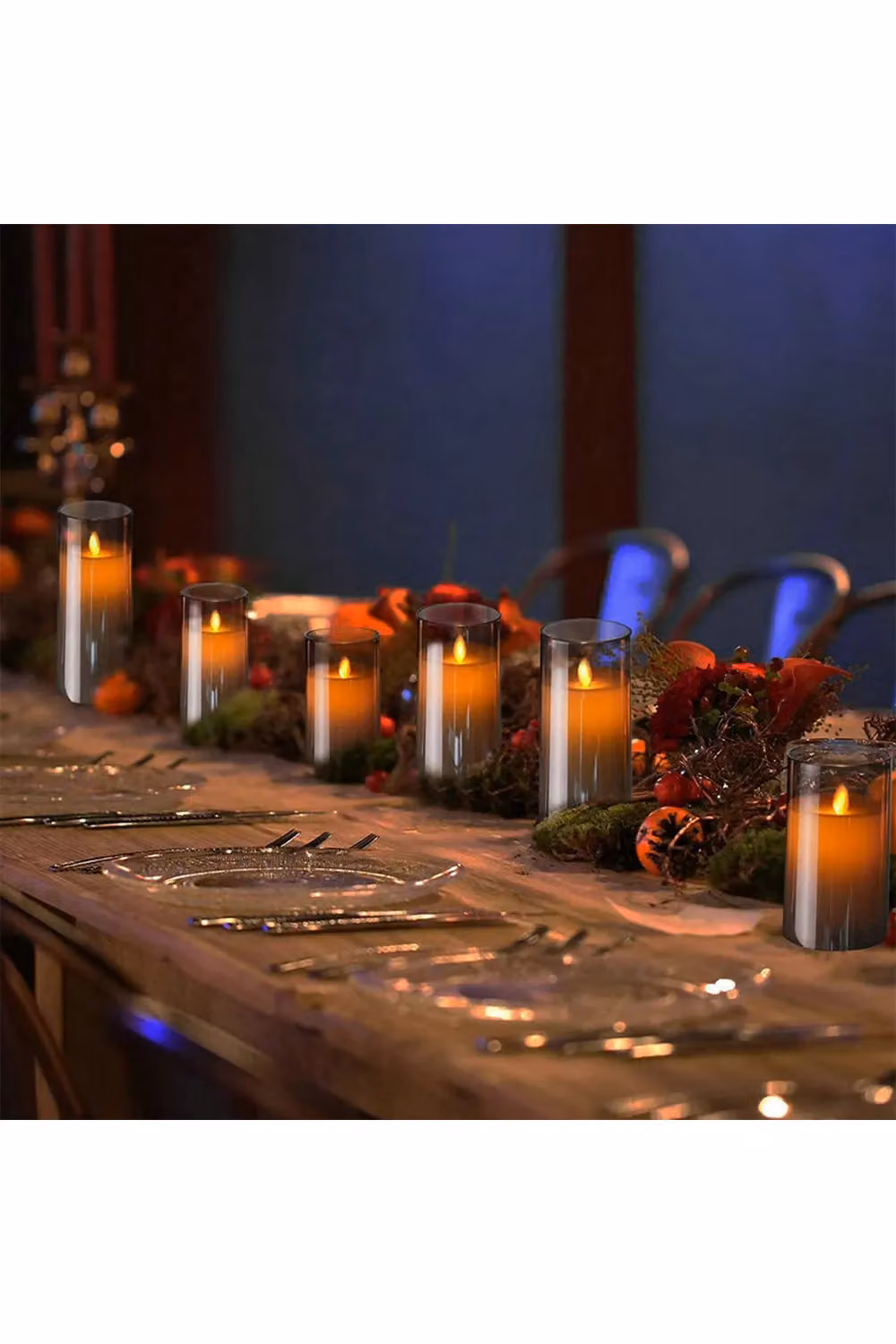 Living and Home 3-Piece Smoke Grey Glass Flameless LED Pillar Candles with Remote Control and Timer – 2