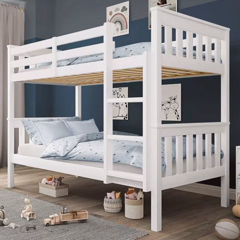 DHS Solid Pine Wood Detachable Double Bunk Bed in White