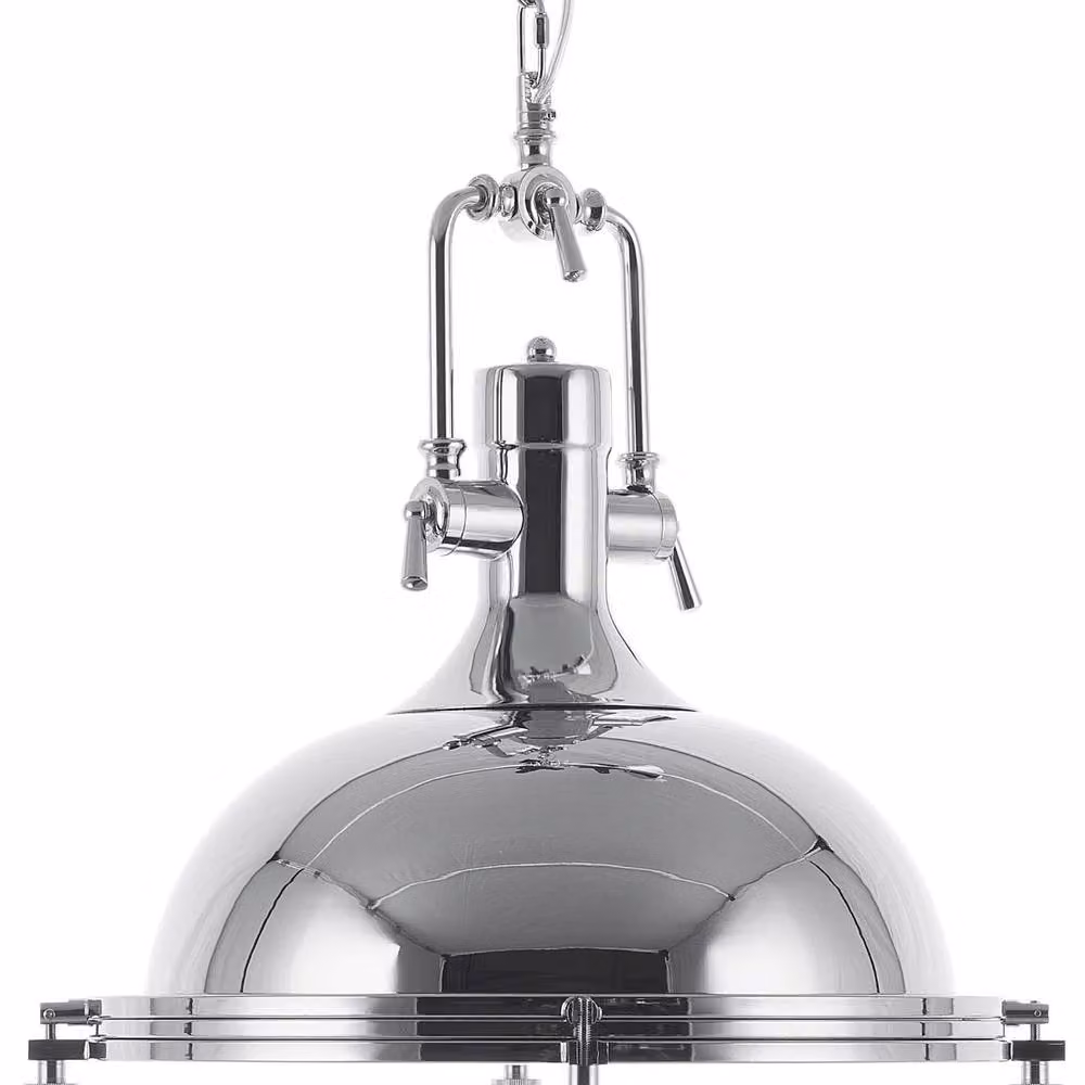 Wyld and Coco Industrial Silver Chrome Metal Suspended Dome Pendant Lamp – 2