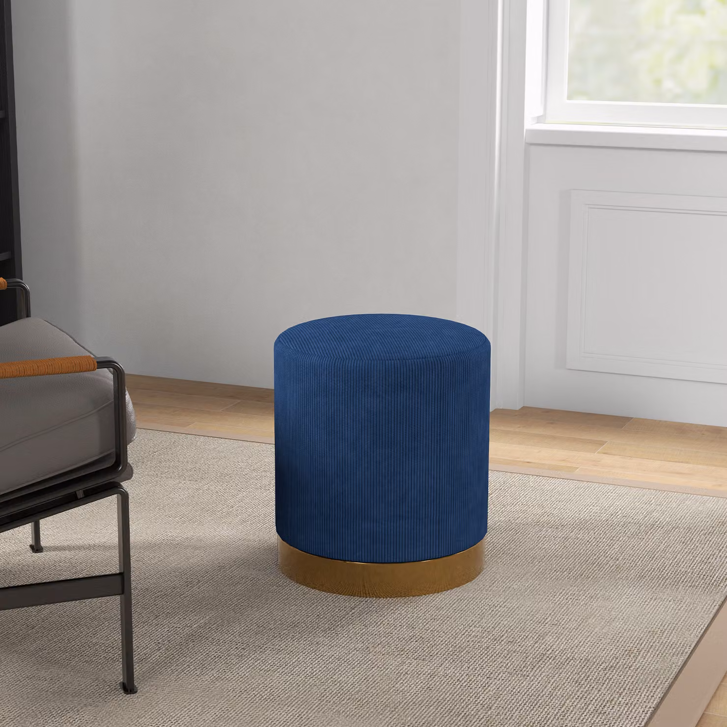 HOMCOM Soft Padded Corduroy Footstool in Blue – 7