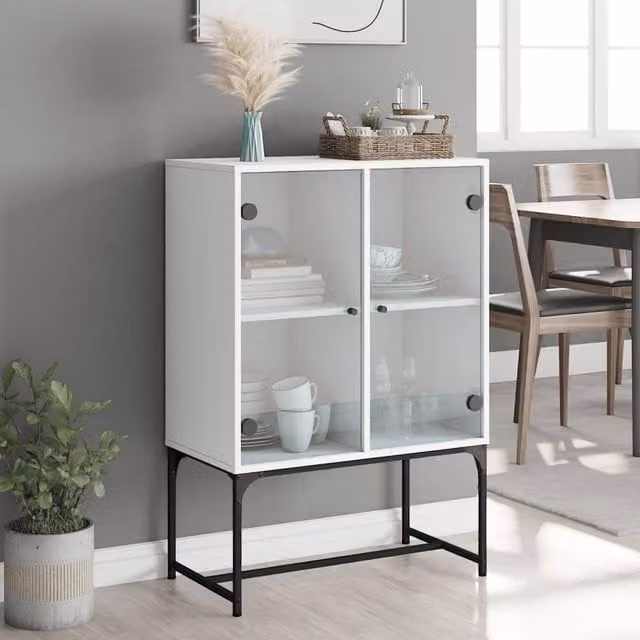 Berkfield Home Side Cabinet with Glass Doors, White, W: 69 cm, D: 37 cm, H: 100 cm – 1