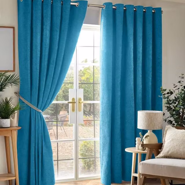 Luxury Living Chenille Blackout Eyelet Curtains in Petrol, Thermal Insulating Pair, Width: 117 cm, Drop: 137 cm