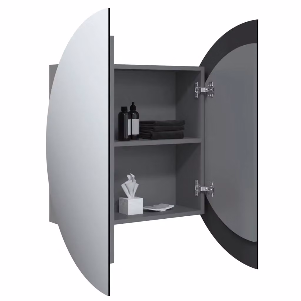 Berkfield Home Grey Glossy Bathroom Cabinet with Round LED Mirror, W/D/H: 54 x 17.5 x 54 cm – 2
