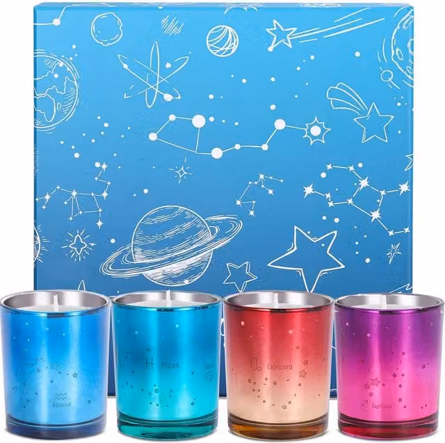 Livingandhome 4Pcs Starry Constellations Scented Candle Gift Set in Blue and Multicolour