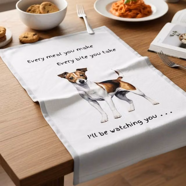 Animal Crackers Jack Russell Terrier Cotton Tea Towel in White and Grey, 66 cm – 1