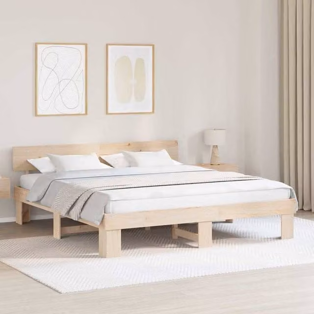Berkfield Home Modern Bed Frame with Headboard in Brown Solid Pine Wood, 200 x 200 cm