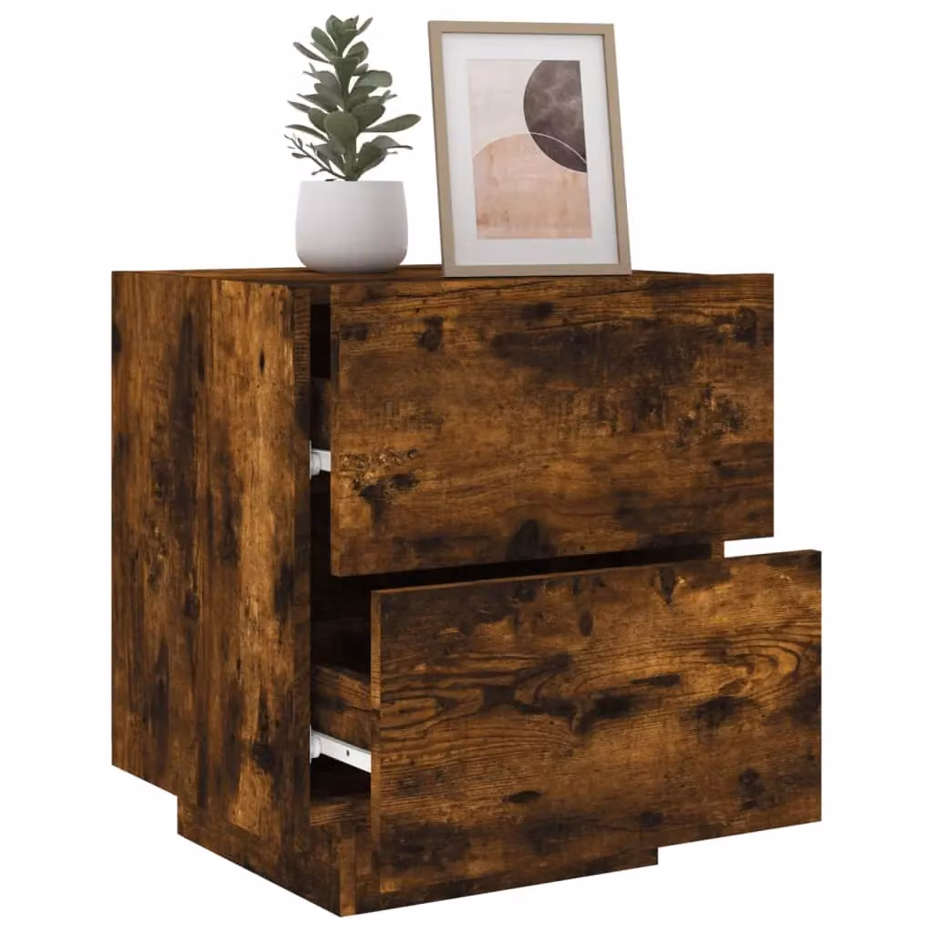 Berkfield Home Set of 2 Modern Smoked Oak Bedside Cabinets with Integrated LED Lights in Brown – 4