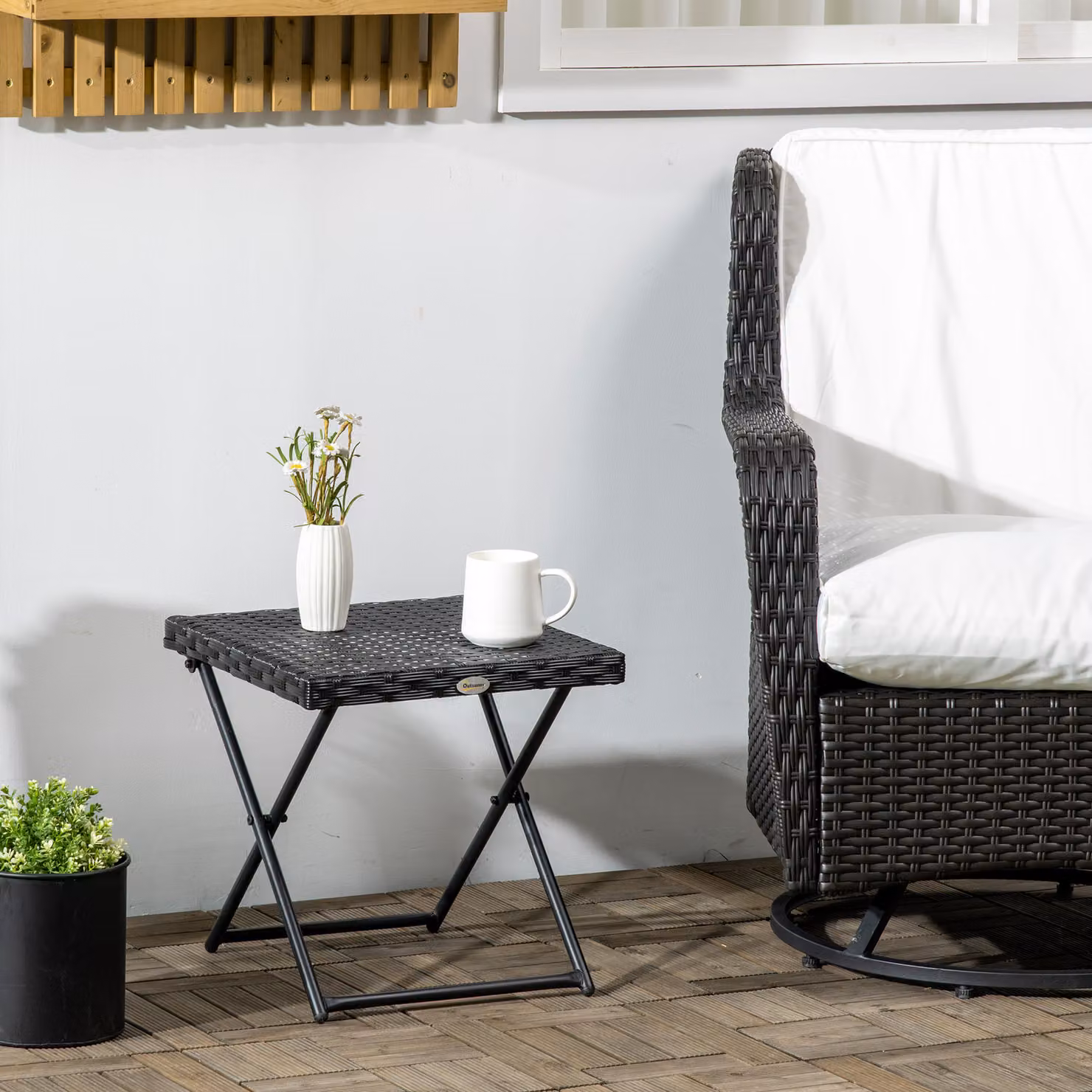 Outsunny Black Rattan Folding Garden Coffee Table with Metal Frame – 2