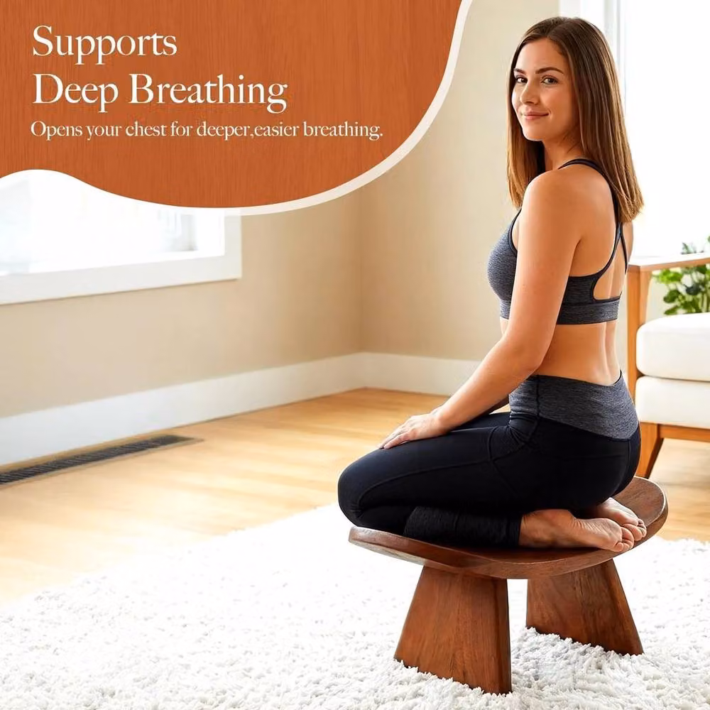 PAWNORA Brown Wooden Yoga and Prayer Kneeling Stool – 3