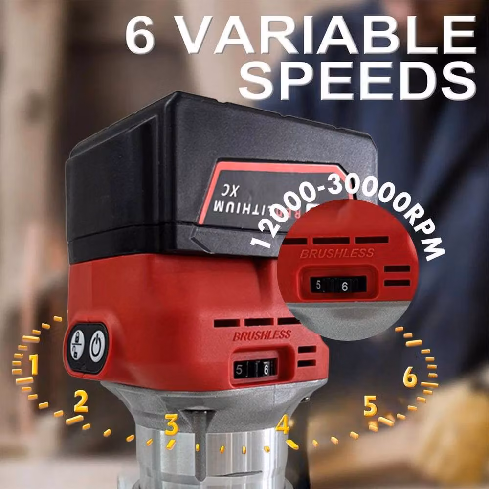 FLAVORA 6-Speed 18V Cordless Benchtop Woodworking Router in Red – 5