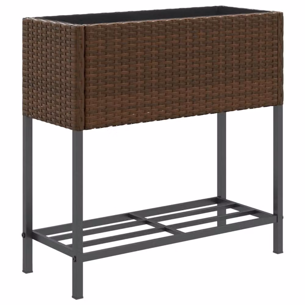 Berkfield Home Garden Planter with Shelf in Brown Poly Rattan – 2