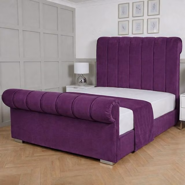 Living Comfort Bedz Orion Purple Velvet Upholstered Gas Lift Storage Bed with 48 Inch Headboard, W/D/H: 180 x 200 cm