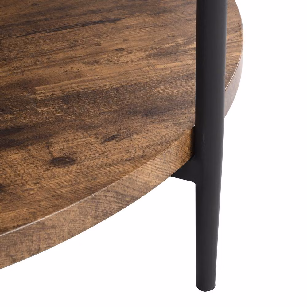 Mona Vale Furniture Rustic Industrial Round Coffee Table in Brown and Black – 5