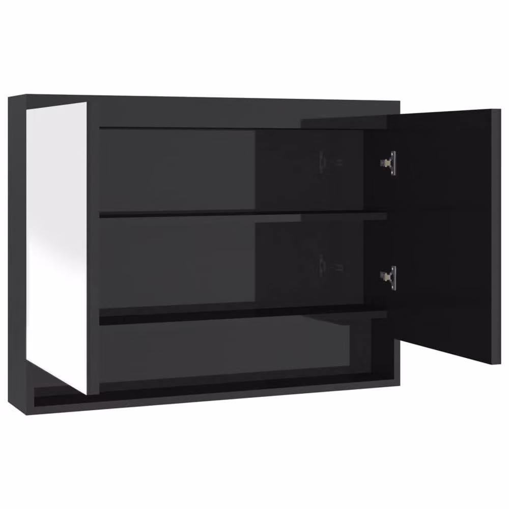 Berkfield Home Modern Glossy Black Bathroom Mirror Cabinet with Glass Doors, W/D/H: 80 x 15 x 60 cm – 2