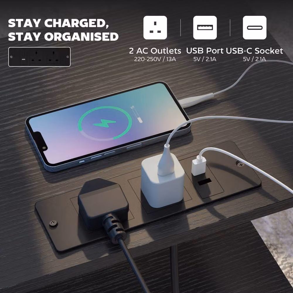 HOMCOM Slim Black Side Table with Charging Station – 5